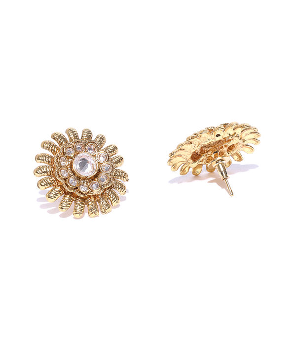 YouBella Gold-Plated Textured Circular Oversized Studs